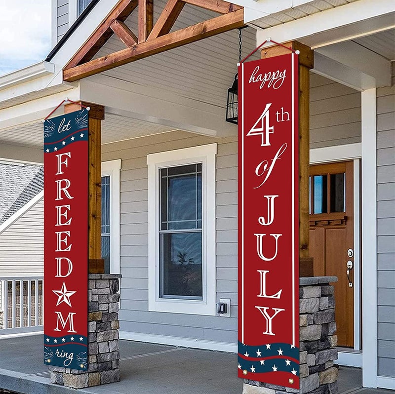 ORIENTAL CHERRY 4th of July Decorations - Patriotic Decorations for Independence Day - Happy Fourth of July Deals and Let Freedom Ring Hanging Flags Bunting Banners Door Porch Sign - Fourth of July Party Supplies - Image 1